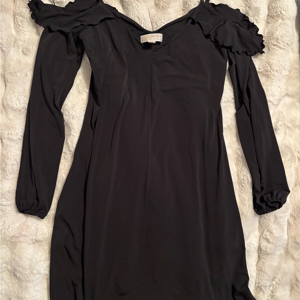 Michael Kors Black Ruffle Long Sleeve Dress